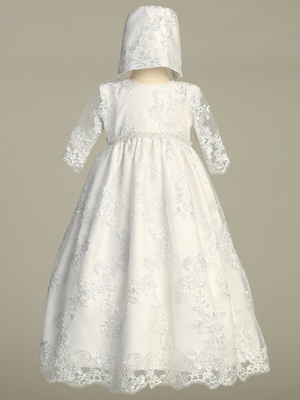 Corded embroidered tulle gown with sequins