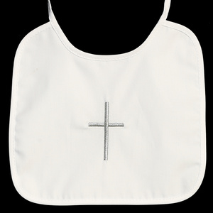 100% Cotton bib with embroidered silver cross