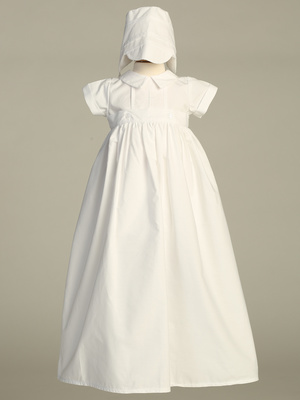 Cotton romper set with embroidered cross and detachable gown