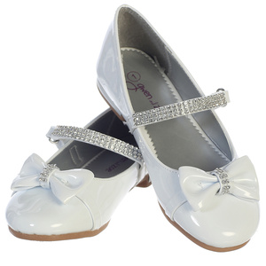 Girl's flat shoes with rhinestone strap & bow accent