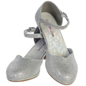 Girls shoes with 2" heel & rhinestone strap