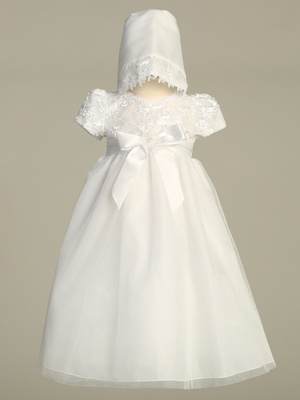 Embroidered satin ribbon with tulle gown