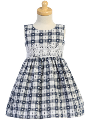 Cotton dobby check with lace trim