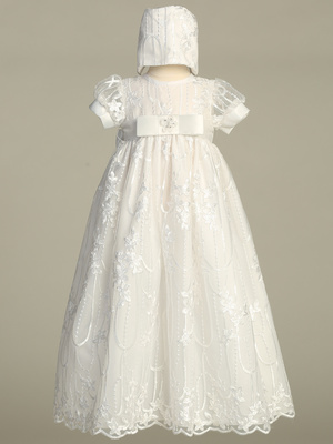Embroidered tulle gown with sequins