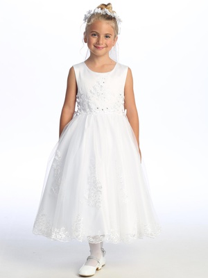 Satin with embroidered tulle with sequins, beads & rhinestones