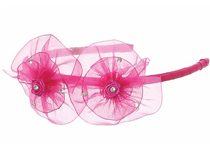 Headband with organza flower bows & rhinestone